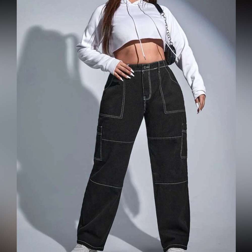 Stitch jeans high quality thick material -Black